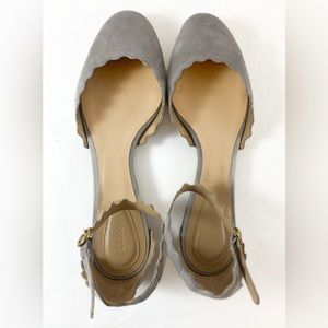 Chloe Lauren Scalloped Suede Ballerina Flats Elephant Grey